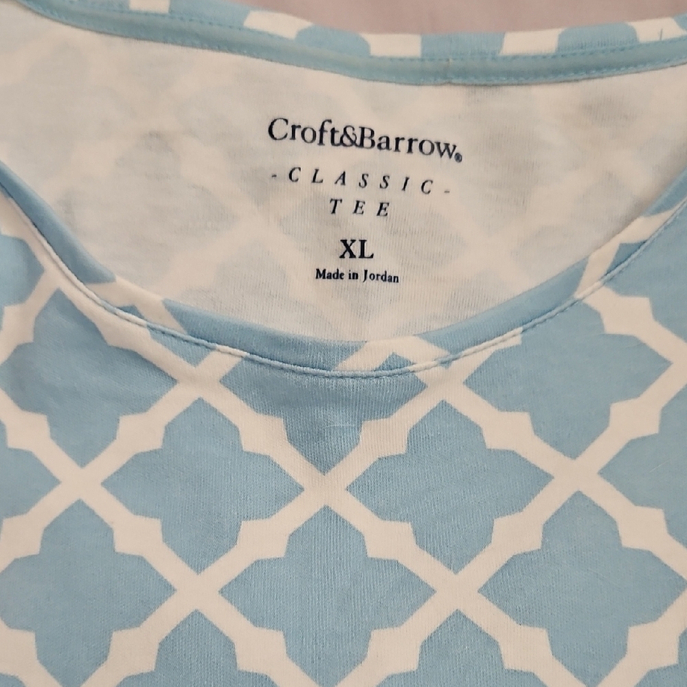 Croft & Barrow Blue and White Short Sleeve Classic Cotton Tee XL - Picture 2 of 7